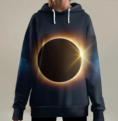 Солнечное затмение космос огонь световые эффекты, Hoodie Long Oversize 3D