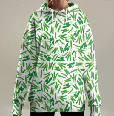 Зелёный сладкий горошек, Hoodie Long Oversize 3D