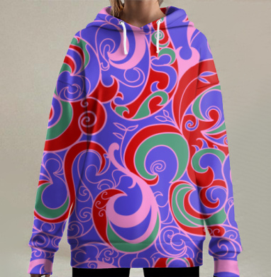 Абстрактный узор в сине красно зеленом цвете живые линии узор, Hoodie Long Oversize 3D