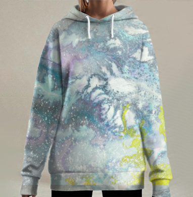 Зимние узоры метель в горах снег на природе, Hoodie Long Oversize 3D