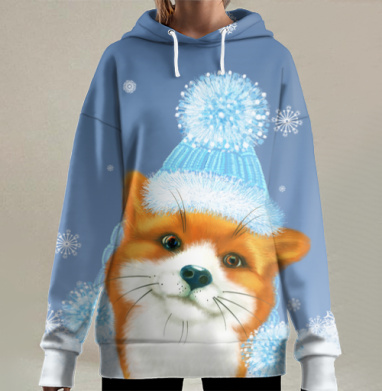 Зимний лисёнок, Hoodie Long Oversize 3D