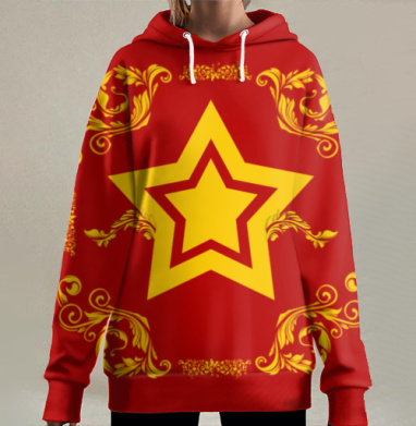 Великодержавная звезда с растительными узорами, Hoodie Long Oversize 3D