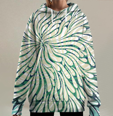 Динамичный абстрактный узор волн и линий, Hoodie Long Oversize 3D