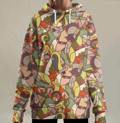 Динамичный абстрактный узор с этническими мотивами, Hoodie Long Oversize 3D