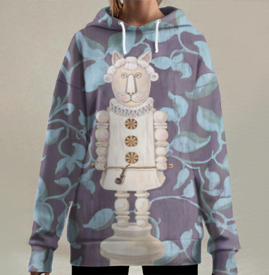 Деревянный манекен-кот с ключом в старомодном наряде, Hoodie Long Oversize 3D