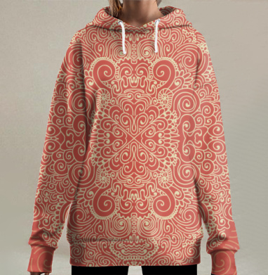 Орнаментальный узор с мистическим черепом, Hoodie Long Oversize 3D