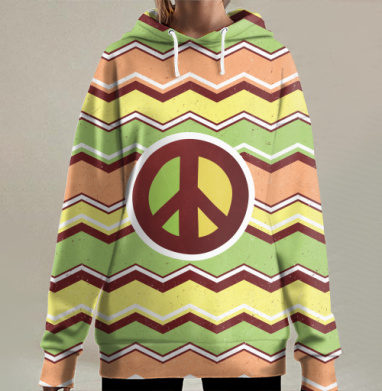 Знак мира на фоне зигзагообразных волн, Hoodie Long Oversize 3D