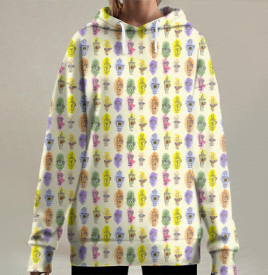 Весёлый кофейный ритм ярких чашек, Hoodie Long Oversize 3D