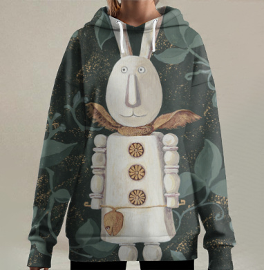 Фигурка кролика в народном стиле с подвеской, Hoodie Long Oversize 3D