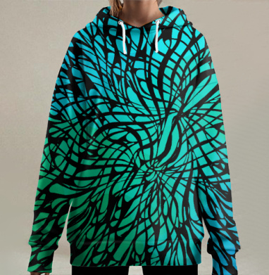 Абстрактный динамичный узор линия и цвет, Hoodie Long Oversize 3D
