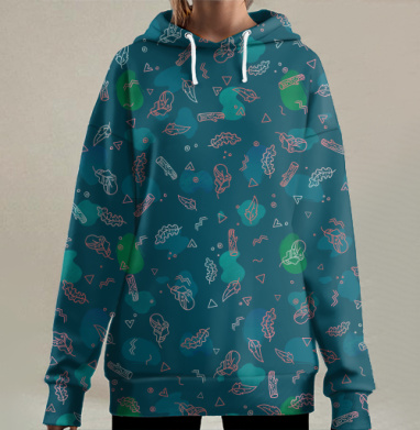Абстрактный узор с растительными мотивами, Hoodie Long Oversize 3D