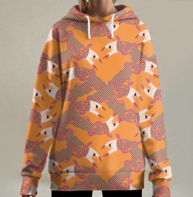 Руки с ядовитой змеёй острые ногти на оранжевом, Hoodie Long Oversize 3D