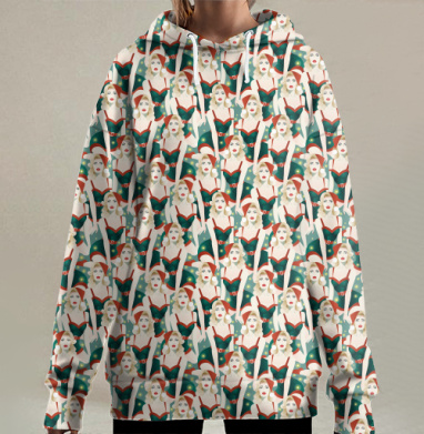 Рождественский пин-ап фон в стиле ретро, Hoodie Long Oversize 3D
