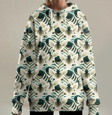 Стилизованный геометрический природный орнамент дикая природа Узор с зебрами, Hoodie Long Oversize 3D