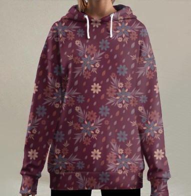 Декоративные цветы бордовый терракотовый серо голубой, Hoodie Long Oversize 3D