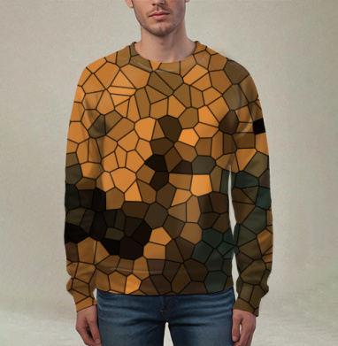 Абстрактное мозаичное выражение цвета желто-горчично-болотного, Свитшот мужской 3D