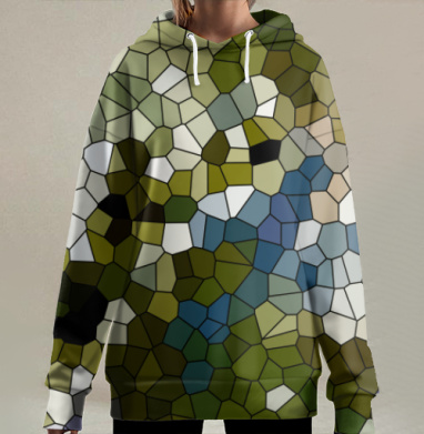 Зеленые мозаичные переливы с натуральной текстурой натуральной текстурой, Hoodie Long Oversize 3D