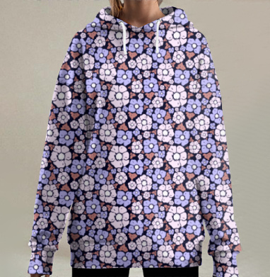 Нежно Сиреневые Анемоны Цветочный Узор, Hoodie Long Oversize 3D