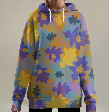 Осенние яркие листья игра цвета плавают, Hoodie Long Oversize 3D