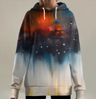 Абстрактное цифровое полотно «Таяние небес», Hoodie Long Oversize 3D