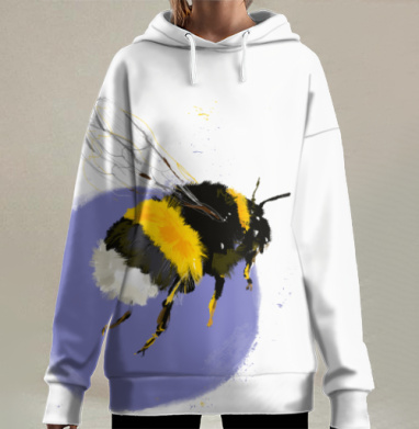 Жёлтая пчела в полёте на лавандовом фоне пчела в полёте, Hoodie Long Oversize 3D