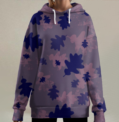 Фиолетовые листья падают осень листьями осенними, Hoodie Long Oversize 3D