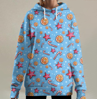 Новогодний принт, Hoodie Long Oversize 3D