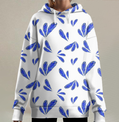 Паттерн с перышками, Hoodie Long Oversize 3D