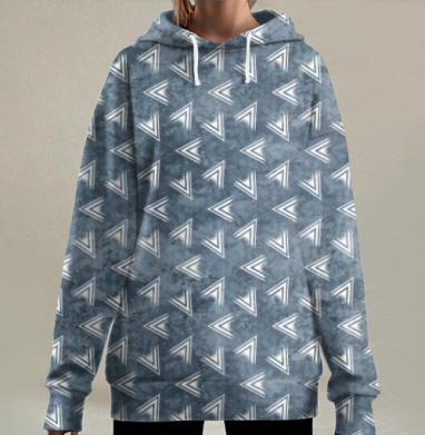 Потертый геометрический узор, Hoodie Long Oversize 3D