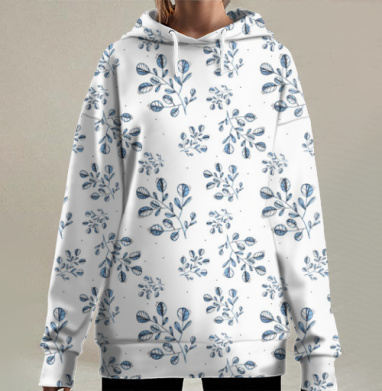 Принт веточко-листовой, Hoodie Long Oversize 3D