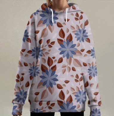 Синие осенние цветы, Hoodie Long Oversize 3D