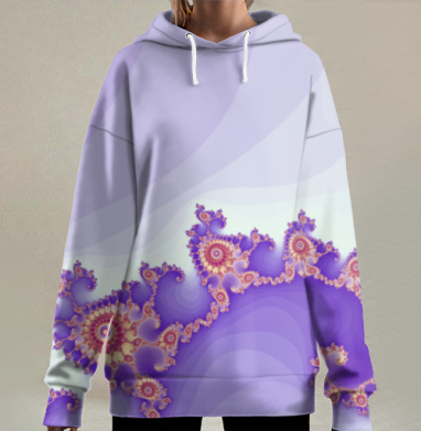 Фрактальный завиток с плавными оттенками сиреневого и лавандового цвета, Hoodie Long Oversize 3D