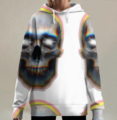 Мистический Череп Светящиеся Глаза Радужный Оттенки, Hoodie Long Oversize 3D