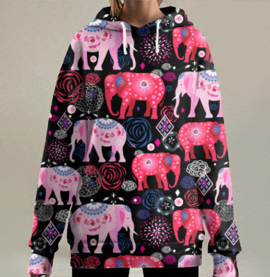 Орнаментальные слоны, Hoodie Long Oversize 3D