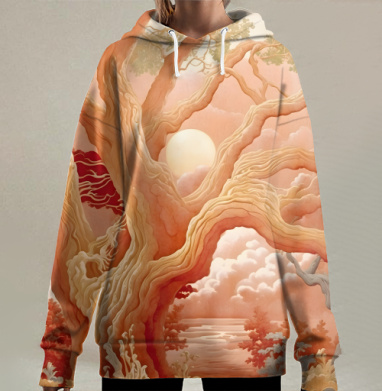 Сюрреалистичное древо жизни в стиле ар-нуво, Hoodie Long Oversize 3D