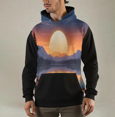 Nature adventures at the mountain lake sunset / Поход к горному озеру на закате, Толстовка мужская Regular 3D