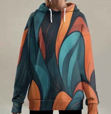 Абстрактные волны динамичные цвета яркий, Hoodie Long Oversize 3D