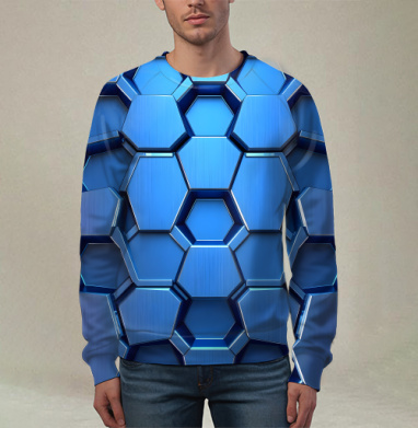 Futuristic Digital Abstract – Синий металлический шестигранник, Свитшот мужской 3D