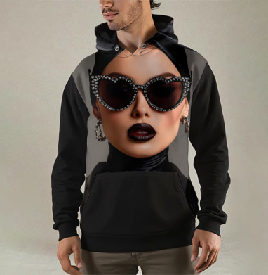 Женщина в черной косухе и очках сердце, Толстовка мужская Regular 3D