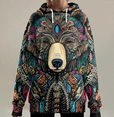 Медведь этно, Hoodie Long Oversize 3D