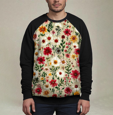 Vintage Wildflower Meadow Garden Pattern / Винтажный луг садовый полевые цветы, Свитшот мужской 3D / хлопок