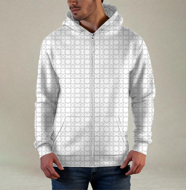 White Puzzle Piece Geometry / Белая геометрия деталей пазла черных линий, Толстовка мужская на молнии 3Д полная запечатка