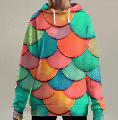 Ритмичный паттерн разноцветных чешуек – декоративный дизайн, Hoodie Long Oversize 3D