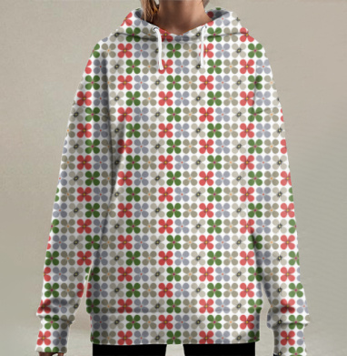 Vintage Floral Pattern Retro Flowers – Винтажный цветочный паттерн ретро цветы, Hoodie Long Oversize 3D