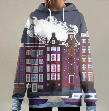 Вечерние дома Амстердама Amsterdam houses на фоне ночного города - Магазин футболок bokasin