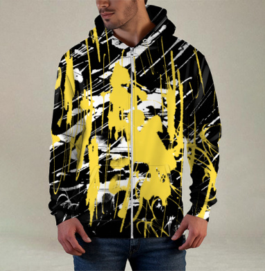 Abstract golden splashes / Золотые брызги краски фон абстракция яркая, Толстовка мужская на молнии 3Д полная запечатка