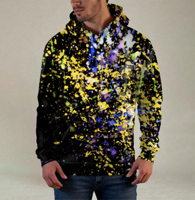 Яркая экспрессия на фоне Abstract Paint Splashes Абстрактные брызги краски, Худи / Мужская / С карманом / 3D