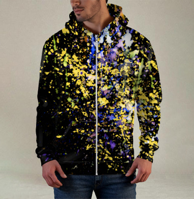 Яркая экспрессия на фоне Abstract Paint Splashes Абстрактные брызги краски, Толстовка мужская на молнии 3Д полная запечатка