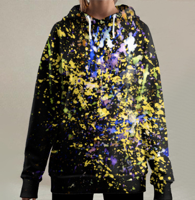 Яркая экспрессия на фоне Abstract Paint Splashes Абстрактные брызги краски, Hoodie Long Oversize 3D