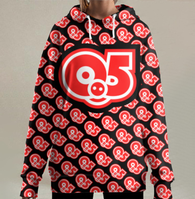 Красные белые цифры уникальный черный фон, Hoodie Long Oversize 3D